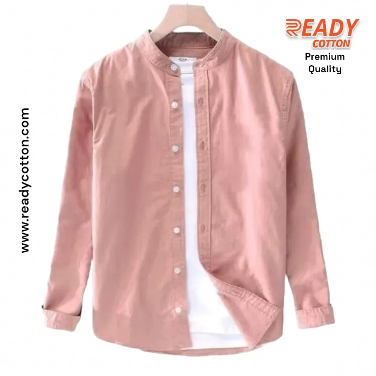 Whimsical Versatile -Choice and Remark -Men Shirt Band Collar | Casual Misty Rose Solid Cotton | Mandarin Collar- Avant-garde