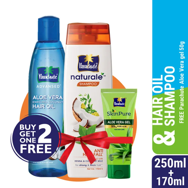 Parachute Hair Oil Advansed Aloe Vera Enriched Coconut 250ml + Parachute Naturale Shampoo Anti Hair Fall 170ml (Free SkinPure Aloe Vera Gel 50g)